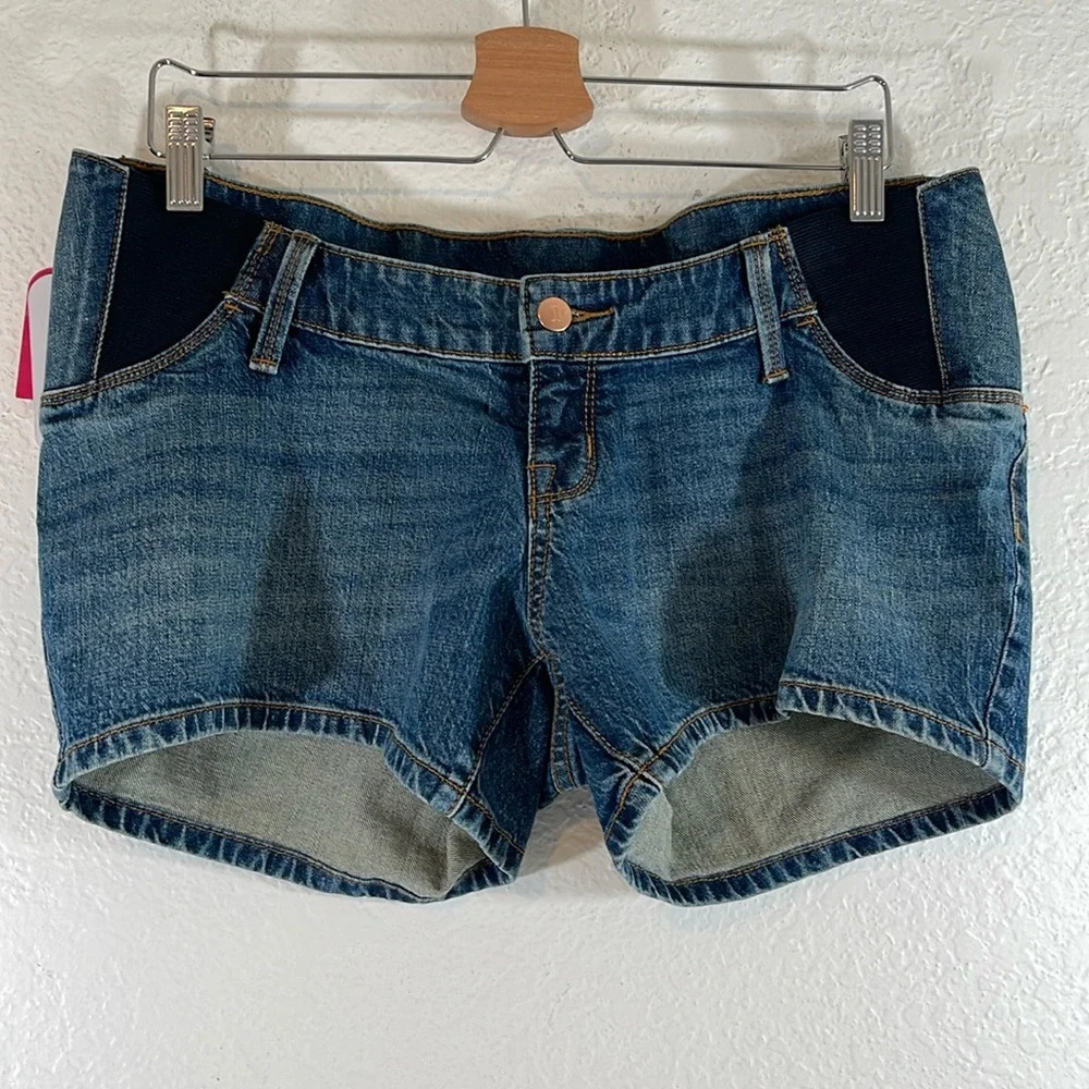 ISABEL MATERNITY by Ingrid & Isabel Side Panel Midi Maternity Jean Shorts 4 NEW - Picture 2 of 9